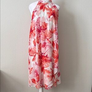 SLNY Floral Midi Dress - Red and Pink